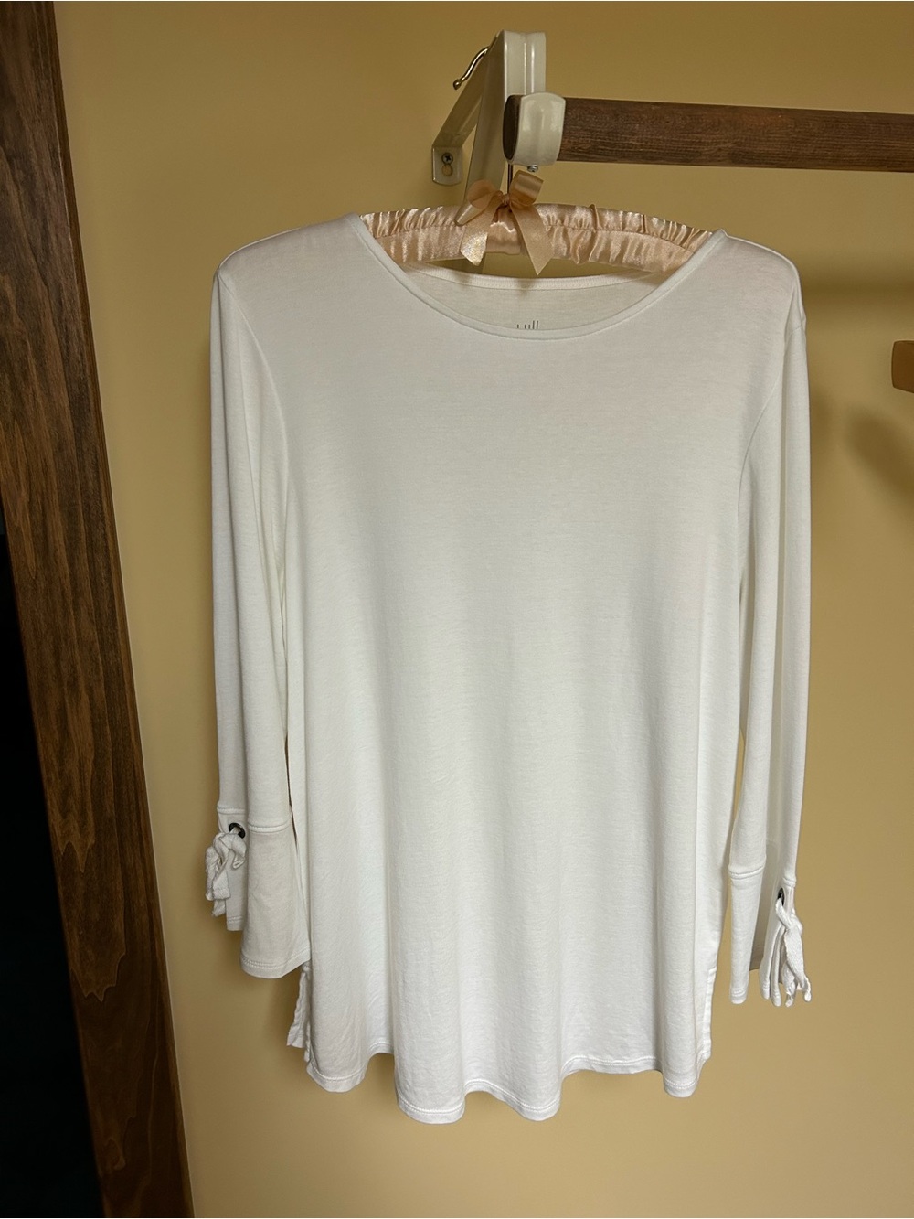 J Jill White Cotton Tunic w/ 3/4 tie Sleeves Size Medium